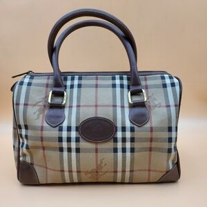 Burberry Burberrys Nova Check Boston 30 Bag PVC Leather. Auth w/COA.